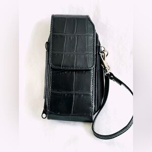 Wilson’s Leather Phone Wristlet Wallet Case  Black Leather Croc Vintage NWOT